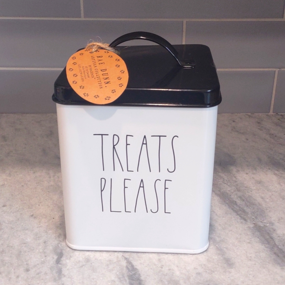 NEW Rae Dunn Small TREATS PLEASE Tin Canister